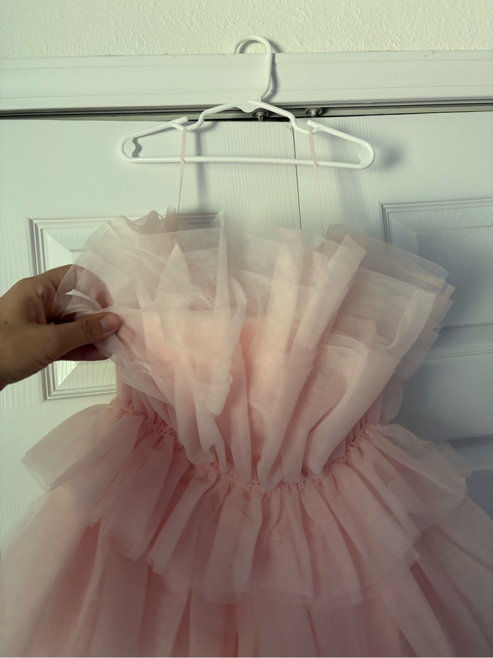 Audrey Parks x Francesca’s Strapless Blush Tulle Tiered Mini Dress - Picture 5 of 10